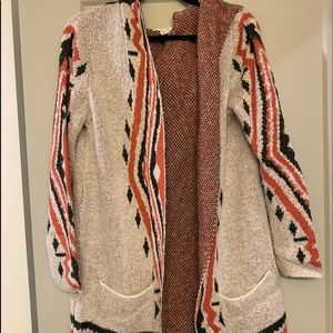 long aztec cardigan with hood